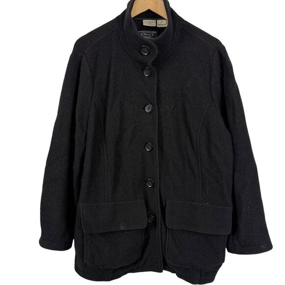 LL Bean Bellandi 100% Wool Black Boiled Wool Sweater Jacket Cardigan 1X Ex Tall - Picture 1 of 16